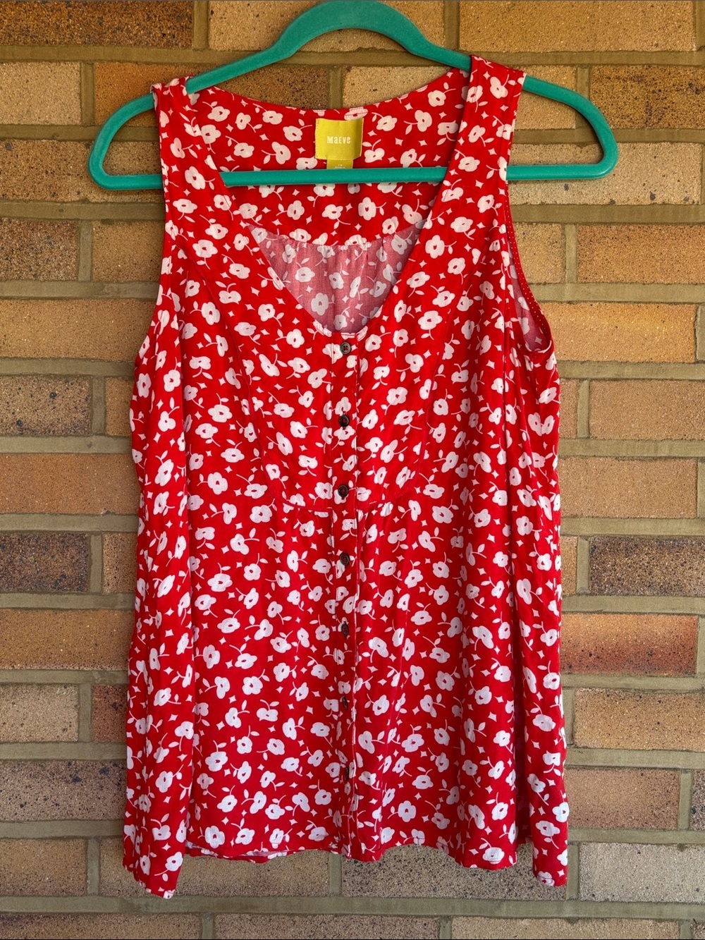 Maeve Anthropologie Red Floral Button-Front Swing Tank Top 10